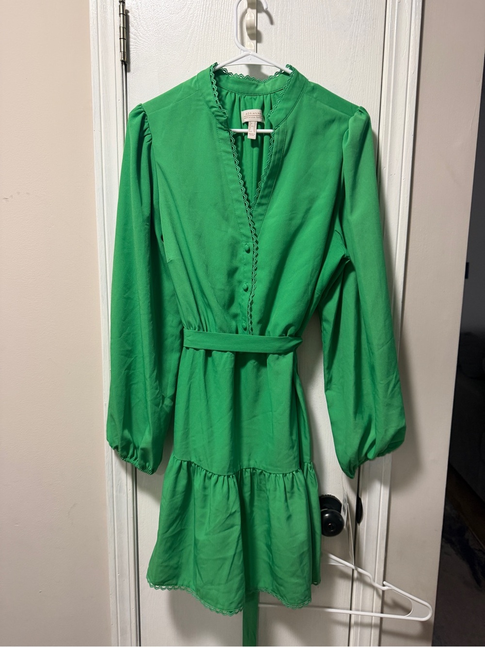 Bright Green Long Sleeve Belted Mini Dress